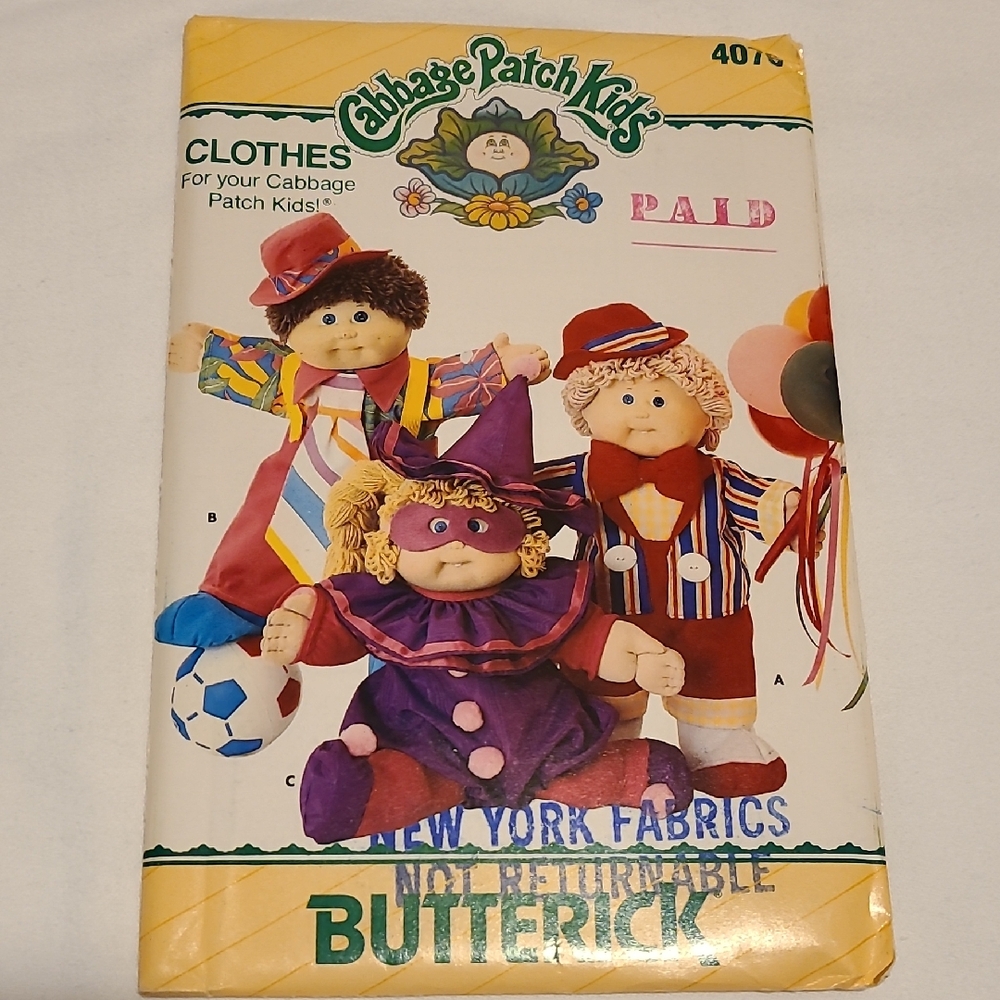 Cabbage Patch Kids Clothes Sewing Pattern Butterick 4076 Doll Clowns